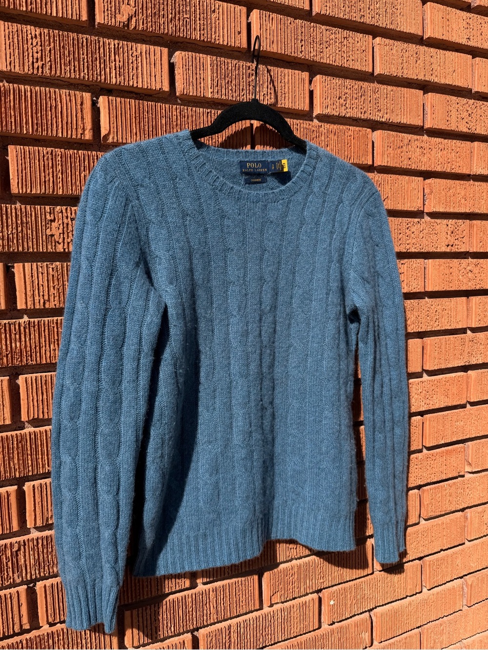 Polo by Ralph Lauren Blue Cable-Knit Cashmere Crewneck Sweater Size S - Picture 4 of 12